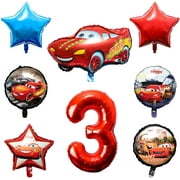 8 Packs Race Car Balloons for 3rd Birthday Kit - Racing Double-Sided Foil Balloons, Giant Red Number 3 Balloons, Let’s Go Racing Birthday Party Decorations Supplies for Kids Boys Race Fans