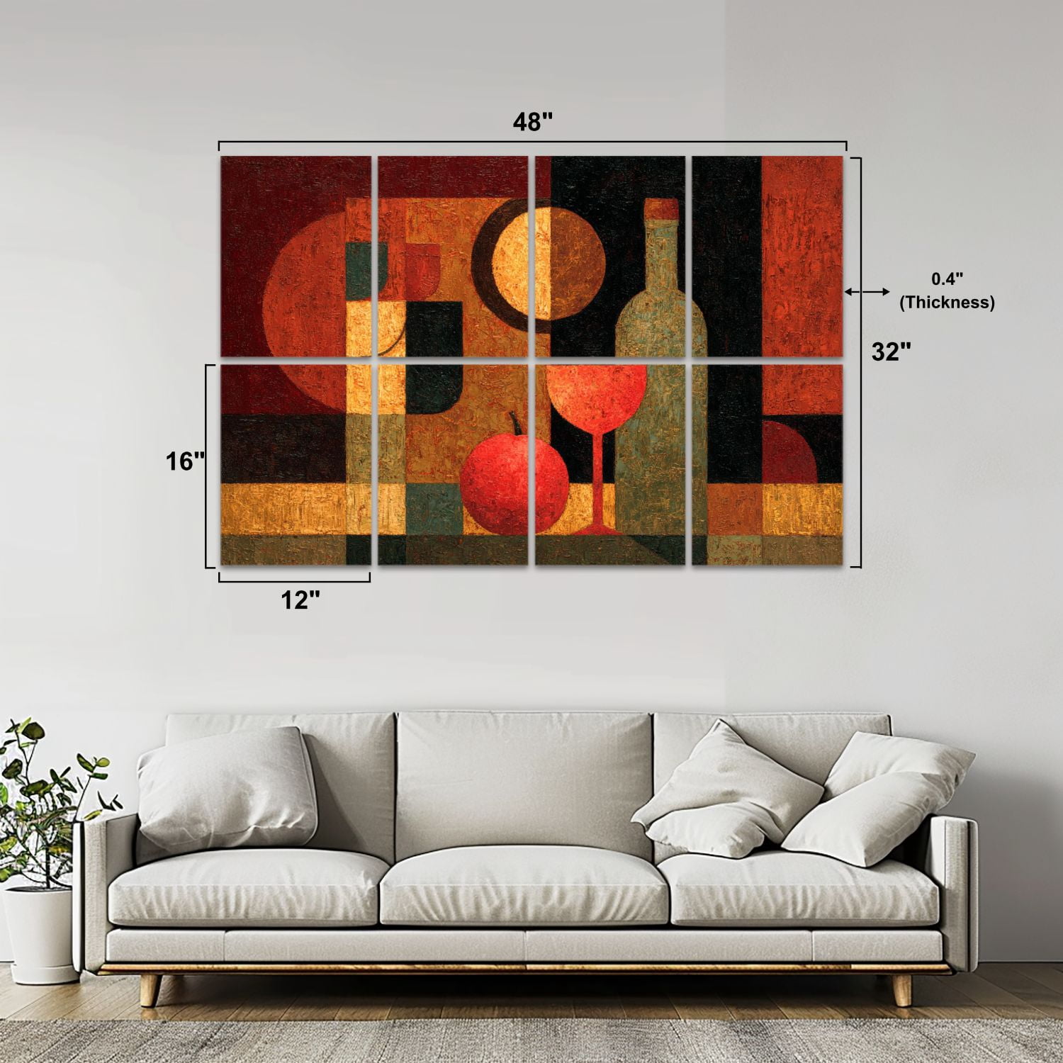 8 Pack Art Acoustic Panels Wine Glass Still Life Abstract Bar Wine Bottle Two Wine Glasses Self Adhesive Sound Absorbing Panels for Home Office Studio Media Room 48"x32"