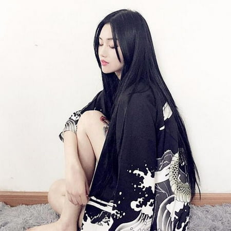 Japanese Lady Kimono - Japan Harajuku Style Women Kimono, Dragon And Waves Bad Really Bad Gangster Girl Outerwear Printed Chiffon Sun Shirt