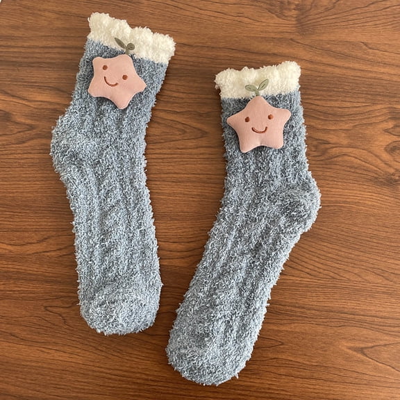 Baqcunre Clearance! Warm Socks for Women, Womens Winter Doll Socks Autumn And Winter Mid Tube Socks Coral Fleece Thickened Warm Stockings, Warm Socks for Men, Comfy Socks Women Fuzzy Warm