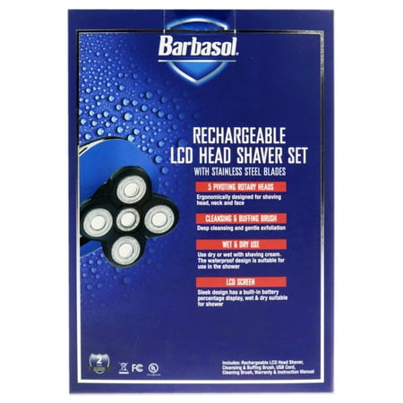 Barbasol - Rechargeable LCD 5 Head Wet/Dry Electric Shaver With Stainless Steel Blades - Blue