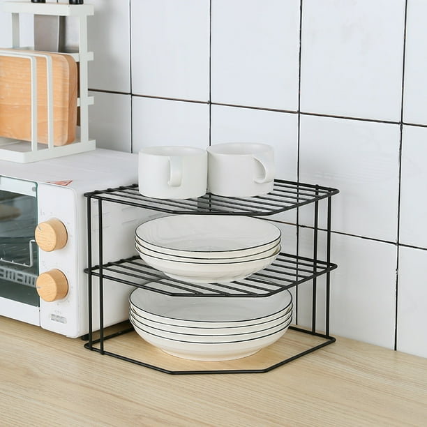 Organizador de estante esquinero de 3 niveles para mostrador y gabinete, alambre de metal de acero, resistente a la corrosión, organizador de platos, platos, armarios y despensa,hierro LingWen 1327537066408