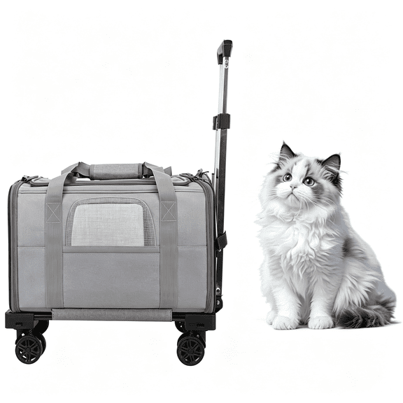 GASTROPOD Pet Carrier with Wheels-Soft-Side Wheeled Cat Carrier for Dogs with Telescopic Handle,Collapsible Rolling Pet Travel Bag Carrier for Large Cats Small Medium Dogs