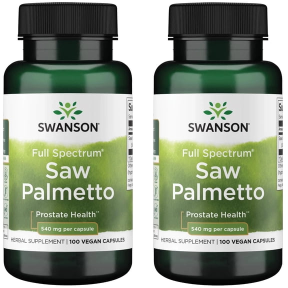 Swanson Saw Palmetto - Herbal Supplement Promoting Male Prostate Health Support - Natural Hair Supplement & Urinary Health Support - 540 mg 100 Capsules (2 Pack)