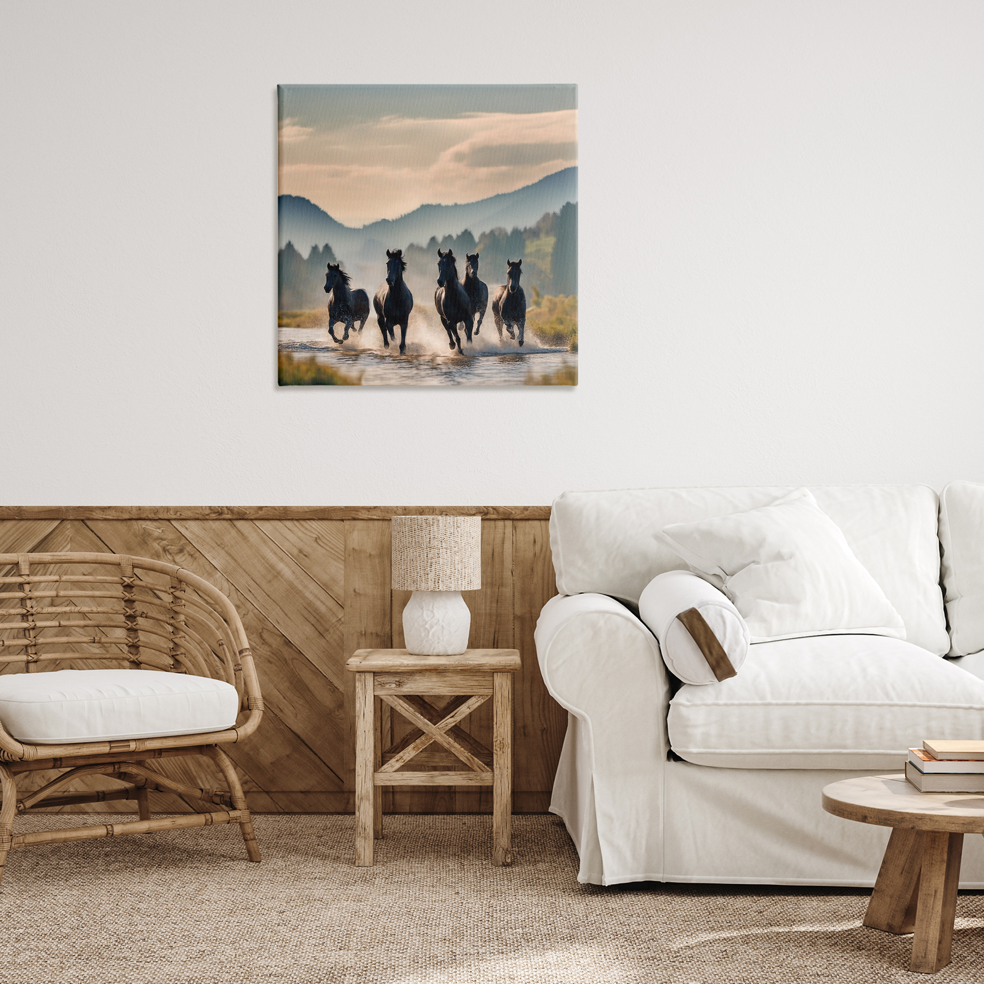 Stupell Industries Canyon Stallions Trotting Animals Painting Wrapped Canvas Art Print Wall Art, 30 x 30
