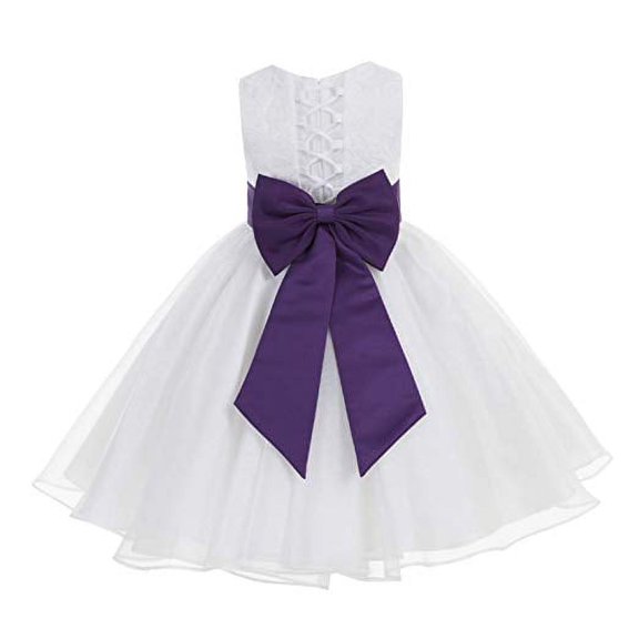 Ekidsbridal White Lace Organza Flower Girl Dress with Colored Sash for Toddlers Formal Evening Gown Pretty Princess 186T 8