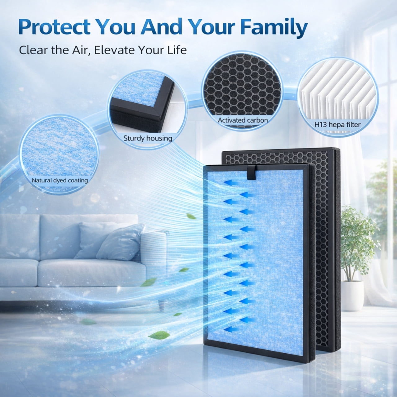Nispira HP8 Replacement HEPA Filter Compatible with SimPure HP8 Air Purifier 3 Stage Filtration with Activated Carbon Pre Filter Replacement Air Cleaner Filter 3 Pack