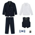thumbnail image 3 of Gelikeya Boys Suits for Weddings Size 14-15 Navy Slim Fit Suit Vest Shirt Pants Bowtie 5 Piece Tuxedo Set Wedding Ring Bearer Outfit (Gifts for Toddler Kids), 3 of 7