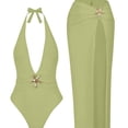 thumbnail image 6 of Womens One Piece Swimsuit with Cover up Skirt Swimwear Sets Halter Bathing Suits Beach Vacation Swimwear Dress Mint Green L, 6 of 6