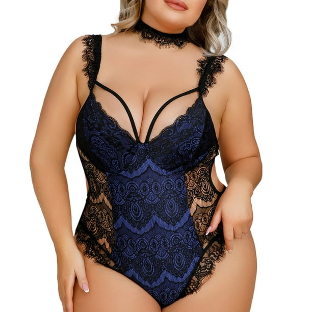 Gibobby Lencería sexy para mujer Conjunto de sujetadores sexy súper push-up para mujer, lencería transparente, brasier de encaje y bragas a juego para mujer(Azul oscuro, XG)