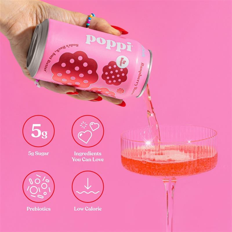 poppi Raspberry Rose Prebiotic Soda, 12 fl oz, 1 Pack Can