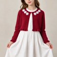 thumbnail image 2 of Toddler & Big Girls 3D Flower Knit Cardigan Crewneck Long Sleeve Casual Comfortable Sweater Coat for Kids 1-13Y Wine, 2 of 9