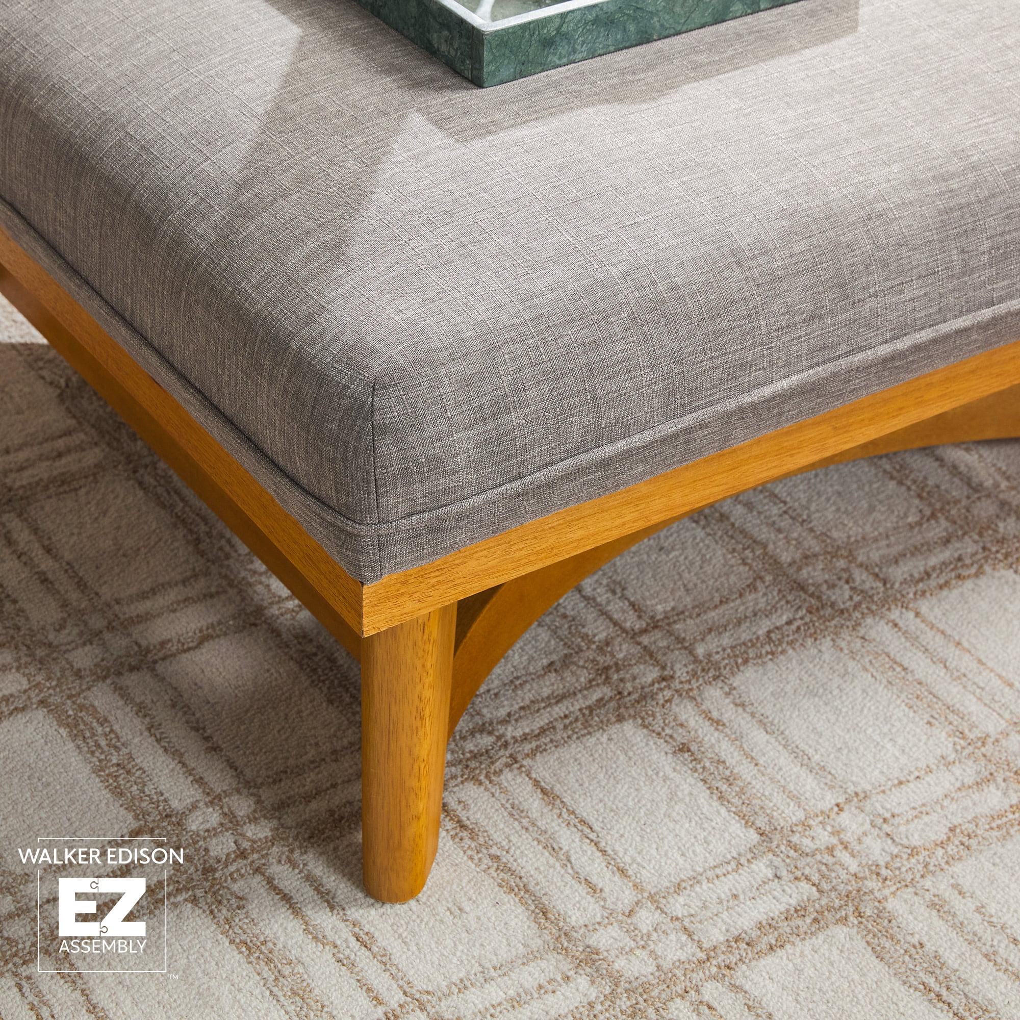 Walker Edison Modern Farmhouse Easy Assembly Linen Large Ottoman, Dark Grey