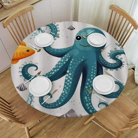

SHERONV Starfish Octopus Round Table Cover Stain Resistant Washable Indoor Outdoor Tablecloth Kitchen Dining Wedding Parties 100% Polyester Fiber 38-42