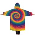 thumbnail image 2 of Oversized Wearable Blanket Hoodie,Colorful Rainbow Tie Dye Spiral Pattern Sherpa Blanket Hoodie with Super Pockets,Super Warm Fuzzy Pullover for Women & Men, 2 of 6