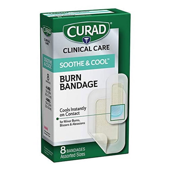 Curad Soothe & Cool .. Burn Bandages, Instant Cooling, .. Assorted Sizes, 8 Count