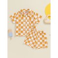 thumbnail image 3 of Musuos Little Boy Casual Checkerboard Outfit, 6M 12M 18M 24M 3Y 4Y Tree Print Lapel Short Sleeve Shirt Shorts Summer Set for Toddler, 3 of 10