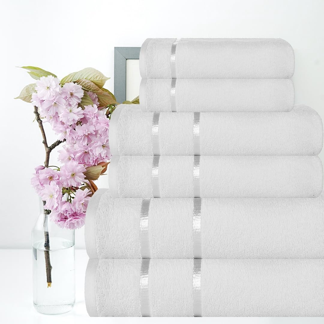 CASA COPENHAGEN Eternal 6 Pieces Towel Set- White, 500 GSM 2 Bath Towel 2 Hand Towel 2 Washcloth, Designed in Denmark Made of Soft Egyptian Cotton for Bathroom, Kitchen & Shower