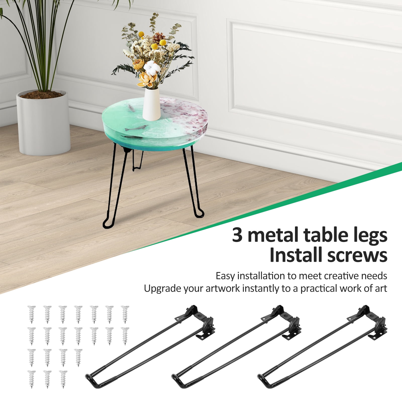 Keyohome Resin Table Mold Soft Silicone Epoxy Table Mold with 3 Metal Leg Decorative Silicone Resin Tray for Home Decoration DIY Art Work