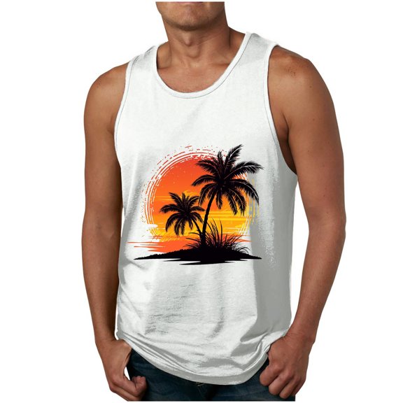 Jessboyy Men's Tropical Graphic Tank Tops,Summer Hawaiian Travel Beach Sleeveless T-shirts,Casual Round Neck Workout Tank Tops White,XXL