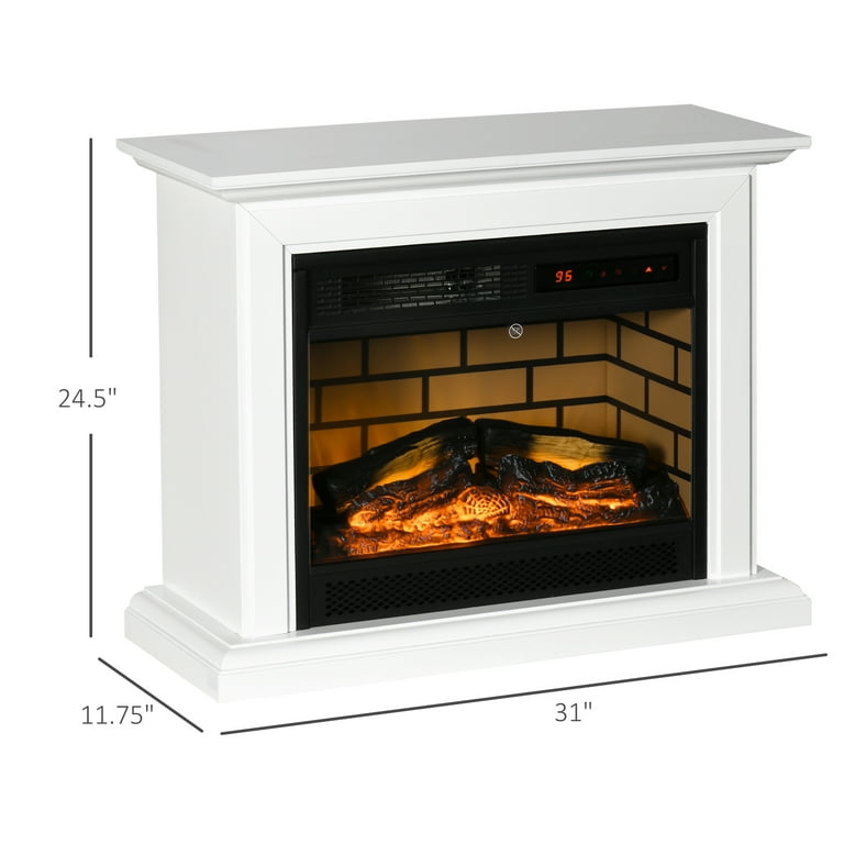 Homcom 31 Electric Fireplace with Dimmable Flame Effect and Mantel,  Freestanding Heater Corner FireBox with Log Hearth and Remote Control,  1400W, White - Walmart.com