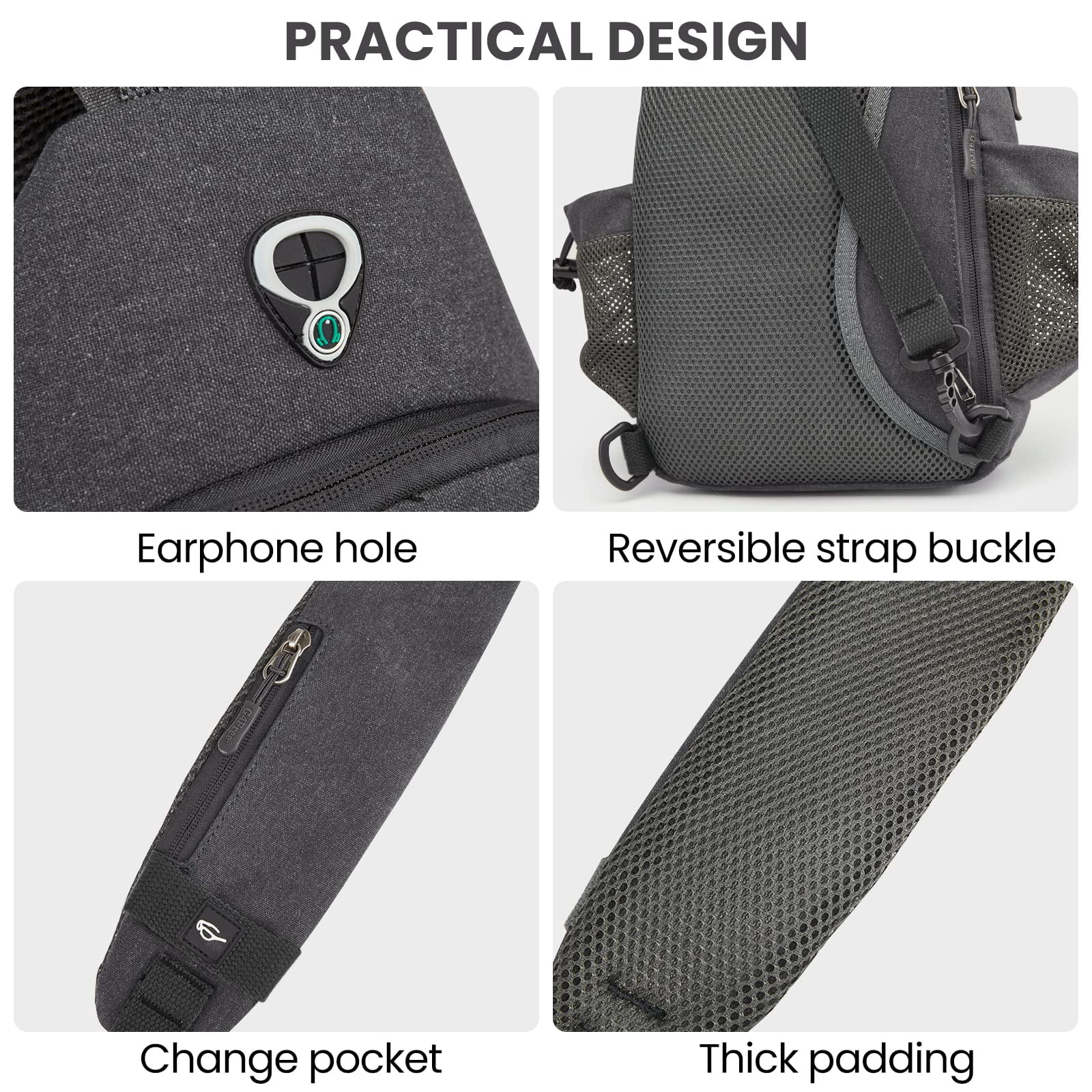 G4Free Canvas Sling Bag Crossbody Backpack with USB Charging Port & RFID Blocking, Hiking Daypack Chest Bag for Women Men