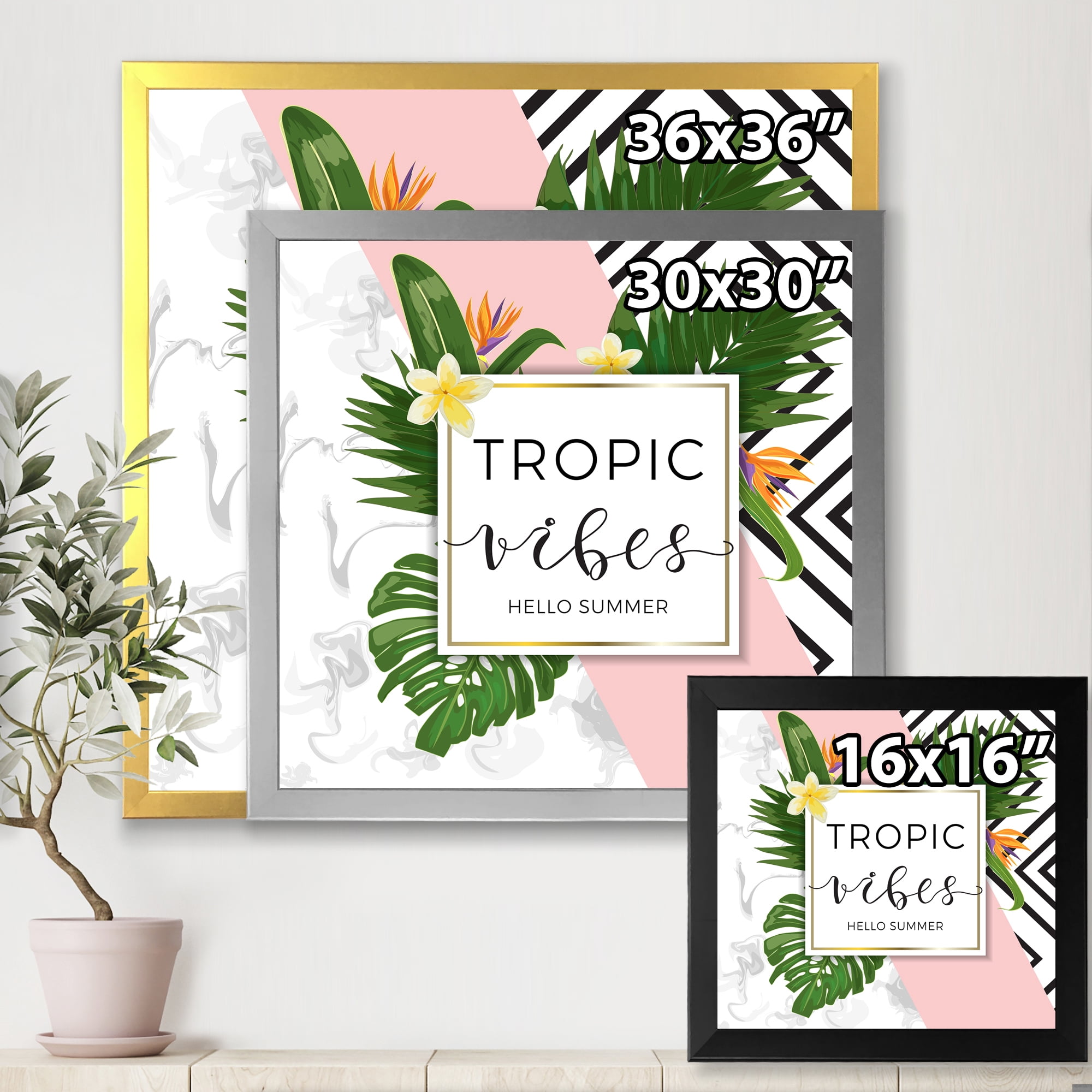 Designart 'Geometrics Tropic VIbes On Triangular' Nautical & Coastal Framed Art Print