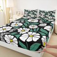 thumbnail image 4 of jejeloiu Modern Floral Bed Sheets For Girls,Bold Pattern Full Size Sheets,Black White Green,4-Piece,1 Flat Sheet, 1 Fitted Sheet and 2 Pillowcases, 4 of 6