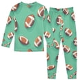 thumbnail image 2 of FORMRS Long Sleeve Top and Pants Pajama Set for Niños 2-Piece Sleepwear, Sizes 18M-8Y, Green American Footballs, 2 of 6