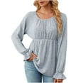 thumbnail image 1 of HKEJIAOI Hauts à Manches Longues en Polyester pour Femmes Solid Going Out Hauts pour Femmes Col Rond, 1 of 7