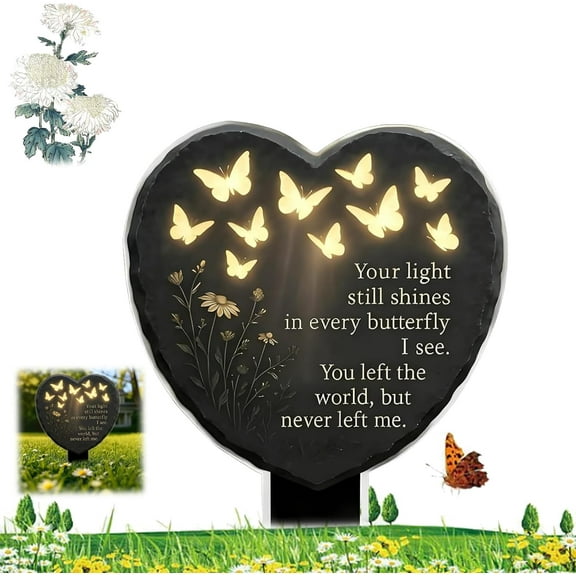 Unique Butterfly Heart-Shaped Floral Acrylic Outdoor Memorial Plaque, Toselfwith 2D Flat Shaped Memorial Garden Patch, 7.87" X 5.9" Weatherproof for Lawns, Cemeteries, Flower Beds (1PC)