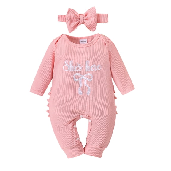 WOYY Girls Outfits Casual Long Sleeve Romper Jumpsuit Headband Baby Clothes Set