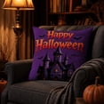 thumbnail image 4 of Sahpxhe Halloween Castle Pillow Covers,18x18in Spooky Bat Pattern Decorative Sofa Cushion Pillow Cases with Hidden Zipper for Halloween Decoration,Living Room Sofa Orange, 4 of 6