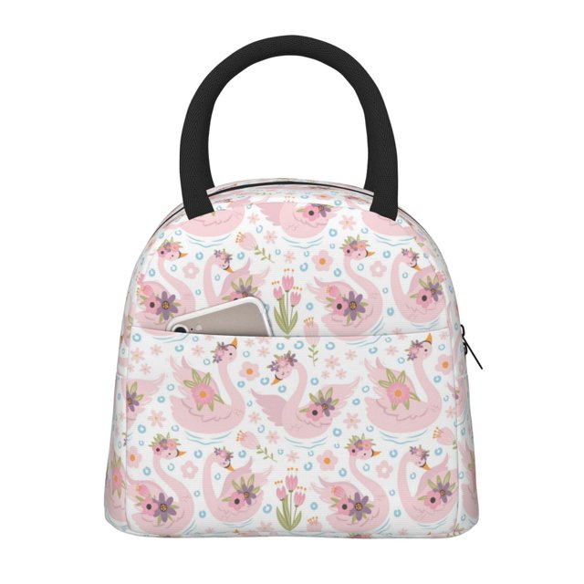 Fotbe Swan And Flowers Bolsa de Almuerzo con Estampado, Lonchera Aislada, Contenedor de Comida Reutilizable Tipo Cooler a Prueba de Fugas