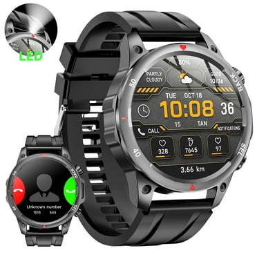 Mingwear 1.53 Inch Round Screen Men's Military Smartwatch fits for Android & IPhone Devices with Fitness Tracker, 100  Exercise Modes, Calling/Climbing/IP67 Waterproof Fitness Watch (Black)