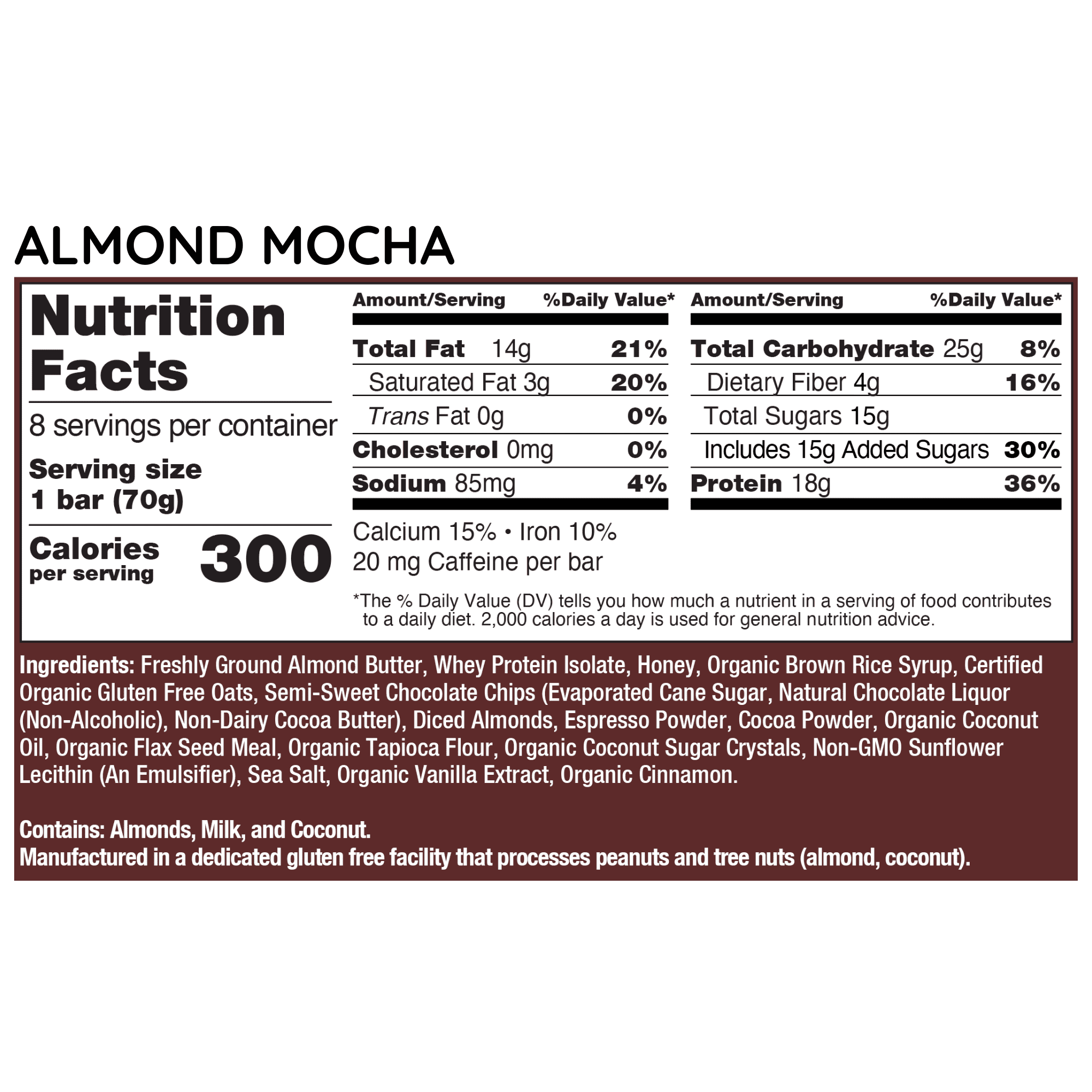 G2G Protein Bar, Almond Mocha, Gluten-Free, Clean Ingredients, Refrigerated for Freshness, 32 Bars (4 Pack of 8)