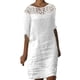 thumbnail image 1 of Vestido de tirantes con cuello de encaje y manga media para mujer - Vestido mini holgado estilo boho, poliéster para la playa/fiestas de verano, 1 of 2