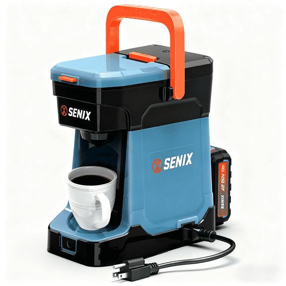 SENIX 2-in-1 Portable Coffee Maker, Single Serve, 20V 5.0Ah Battery & 120V AC Power, Compatible with Ground Coffee/Capsules/Pods, Travel & Camping Coffee Machine, CMX2-M7
