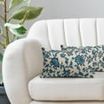 thumbnail image 2 of Navy Blue Teal Floral Block Print Lumbar Pillow Covers 12x20 Set of 2 Vintage Flower Modern Patterned Cream Rectangle Decorative Throw Pillow Cases Outdoor Farmhouse Decoration for Sofa Couch Bed, 2 of 6