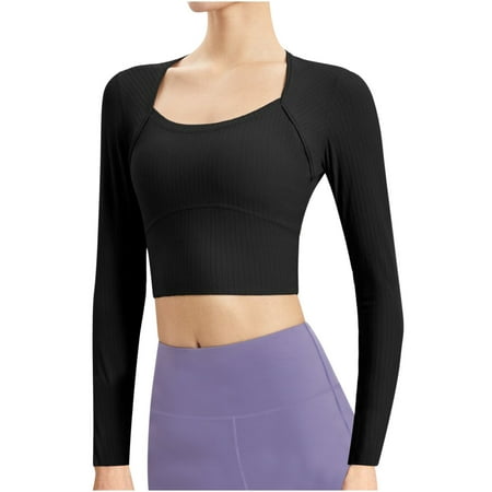 

Lirclo Women s Double-sided Fitness Clothes Long Sleeved Women s Yoga Clothes Breathable Slim Back Sports Outdoor Running Top Sports Bra Black L