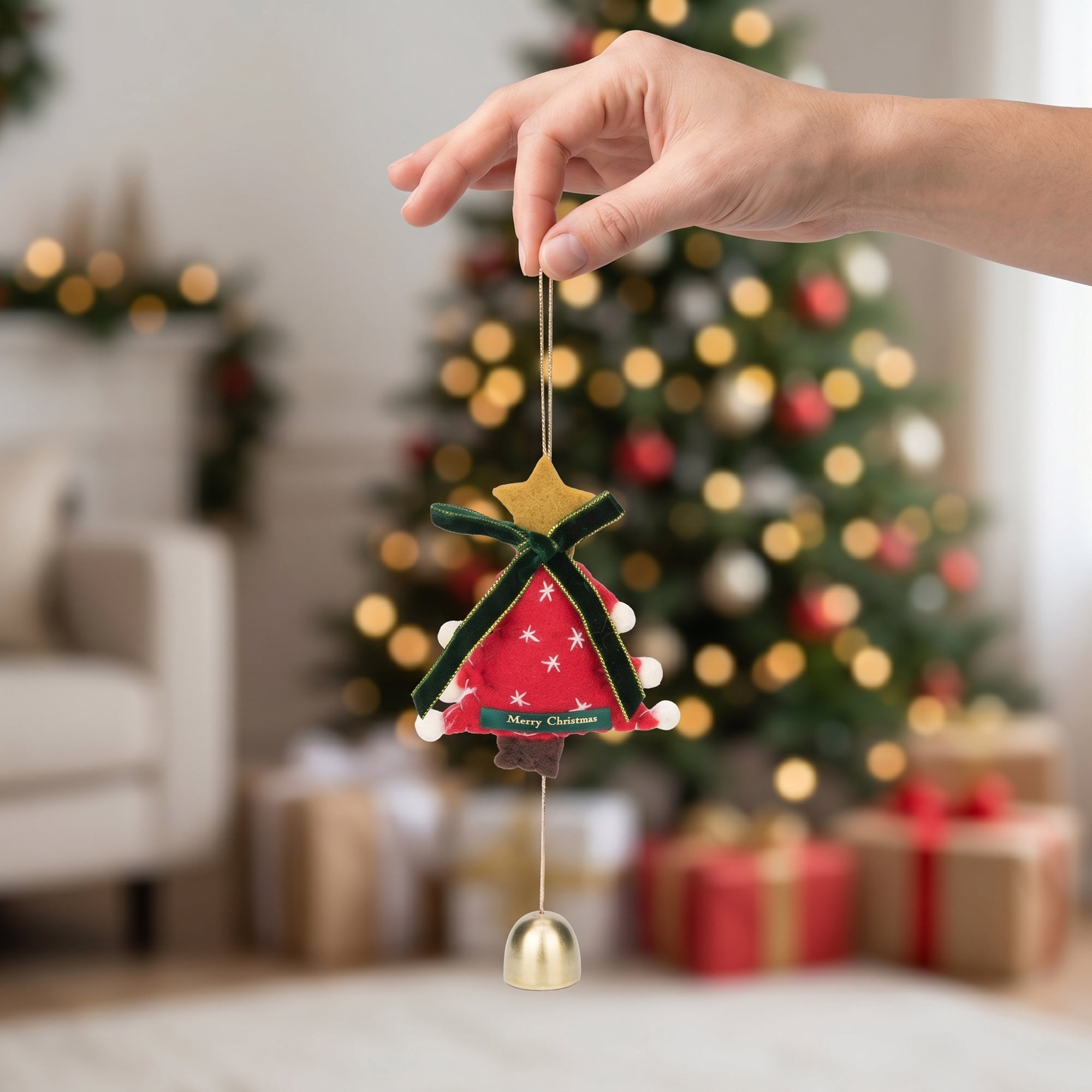 Unique Bargains 2Pcs Protection Velvet Hanging Metal Bells Copper Red Tree Decor 3.5"L x 0.8"W x 6.3"H