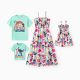 thumbnail image 1 of Disney Stitch Family Matching Summer Vacation Floral Plant Print Tee/Ruffle-sleeve Dress Outfit Set, 1 of 1