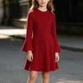 thumbnail image 6 of Girls Trendy Ribbed Dresses Casual Crewneck Flowy Flared Long Sleeve Kids Fall Winter Dresses Red 5-14, 6 of 8