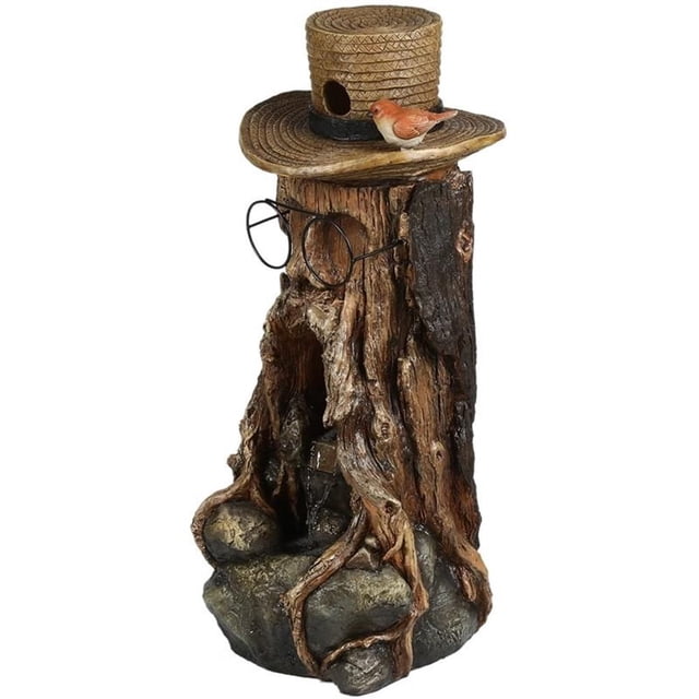 Jeco 31" Tree Stump Face Fountain With LED Light And Bird House