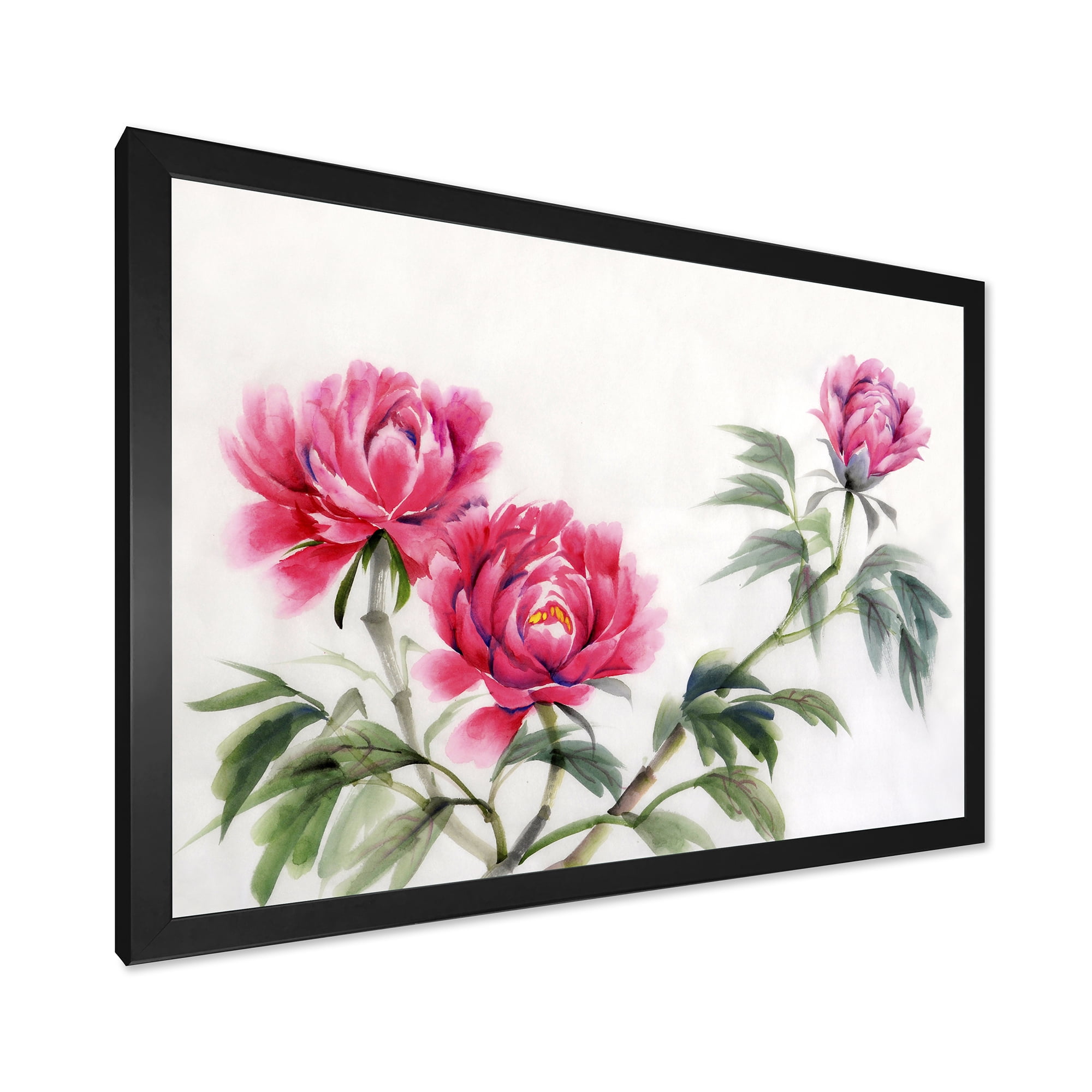 Designart 'Three Vintage Red Peonies Flowers' Traditional Framed Art Print