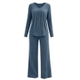 thumbnail image 5 of Bloomae Lounge Sets for Women 2 Piece Ribbed Knit Sweater Outfits | Airport, Vacation, Travel, Front Ruched Pleated V Neck, Loose Wide Leg Comfy Baggy Pants, Fall Fashion,Lightweight Cozy Pajamas Set, 5 of 9