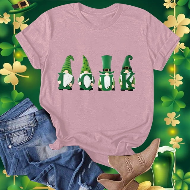 Fiudx Ofertas Relámpago Camiseta Informal de Manga Corta con Cuello Redondo y Estampado de San Patricio para Mujer