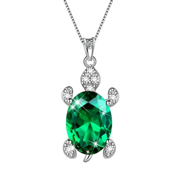 Juwaliy Turtle Collar Esmeralda Mayo Piedra Natal Encanto 925 Sterling Silver Verde Dije Cristal Joyería Mujeres Hija Esposa Navidad Regalo de Cumpleaños para Madre