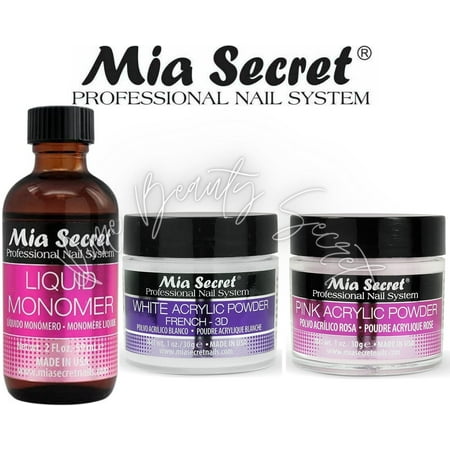 Mia Secret Liquid Monomer 2 oz and Powder 1 oz x 2 (White + Pink)