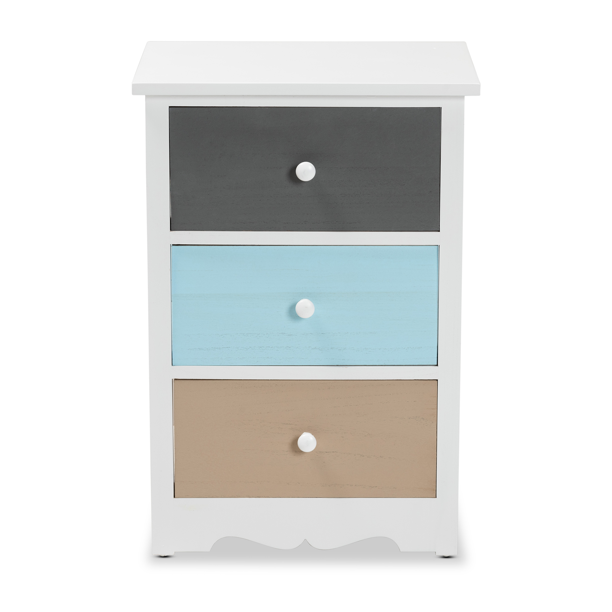 Baxton Studio Kalila Modern and Contemporary White and Multi-Colored Finished Wood 3-Drawer End Table